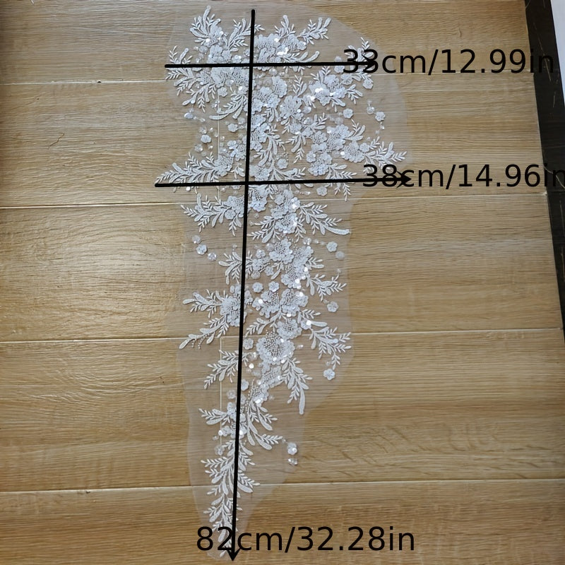 Beaded Sequins Flower Lace Fabric Evening Dress Applique Patch