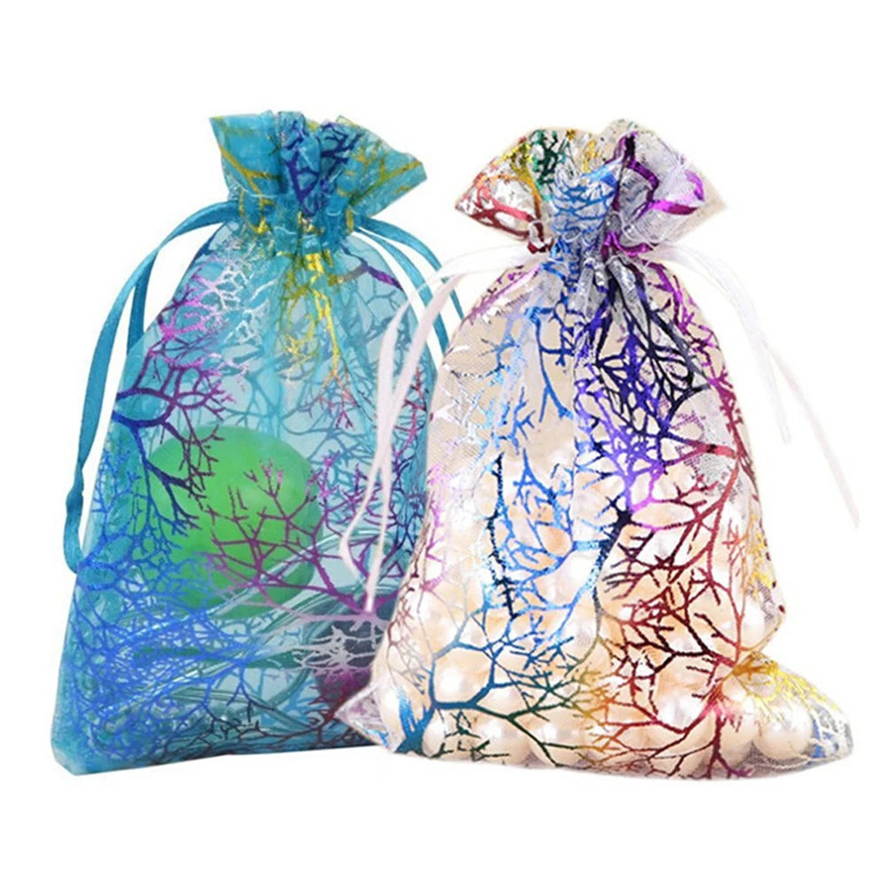 50Pcs Multicolor Jewelry Tulle Drawstring Bag Wedding Gift Organza Bag
