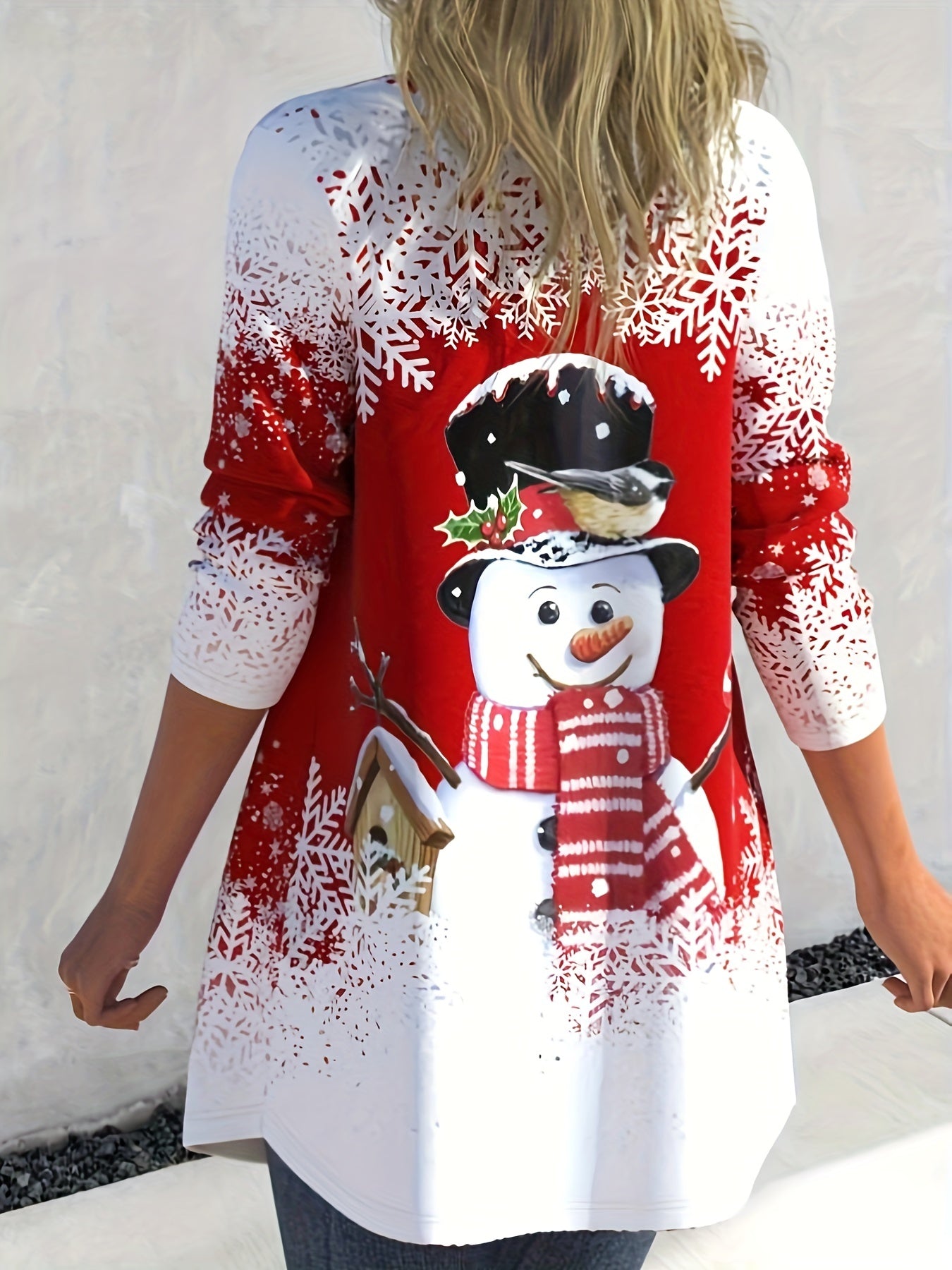  Snowman & Snowflake Print Long Sleeve Christmas Cardigan