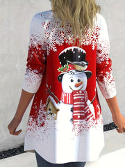  Snowman & Snowflake Print Long Sleeve Christmas Cardigan