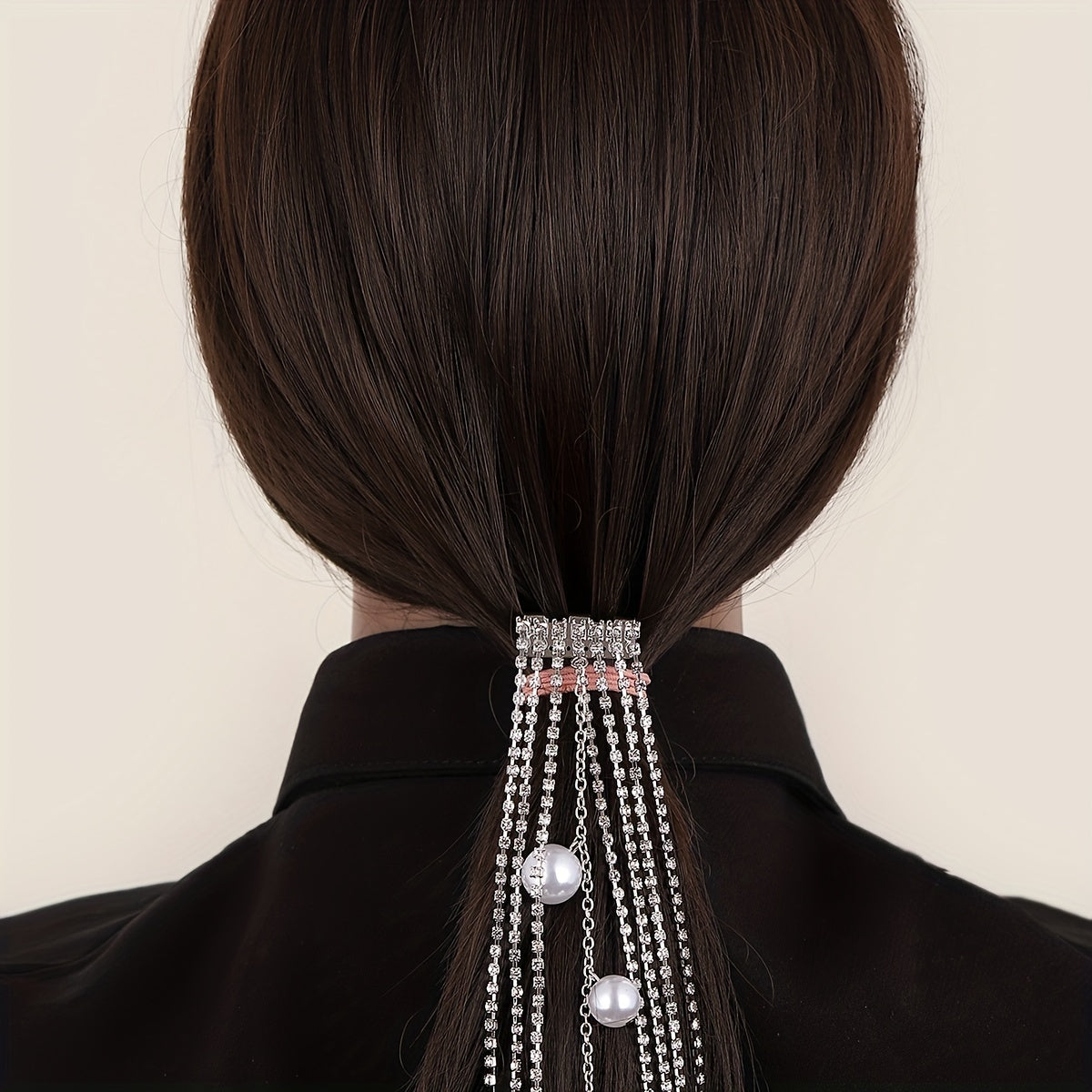 Rhinestone Tassel Hair Comb Back Head Ponytail Clip Y2K Style