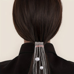 Rhinestone Tassel Hair Comb Back Head Ponytail Clip Y2K Style