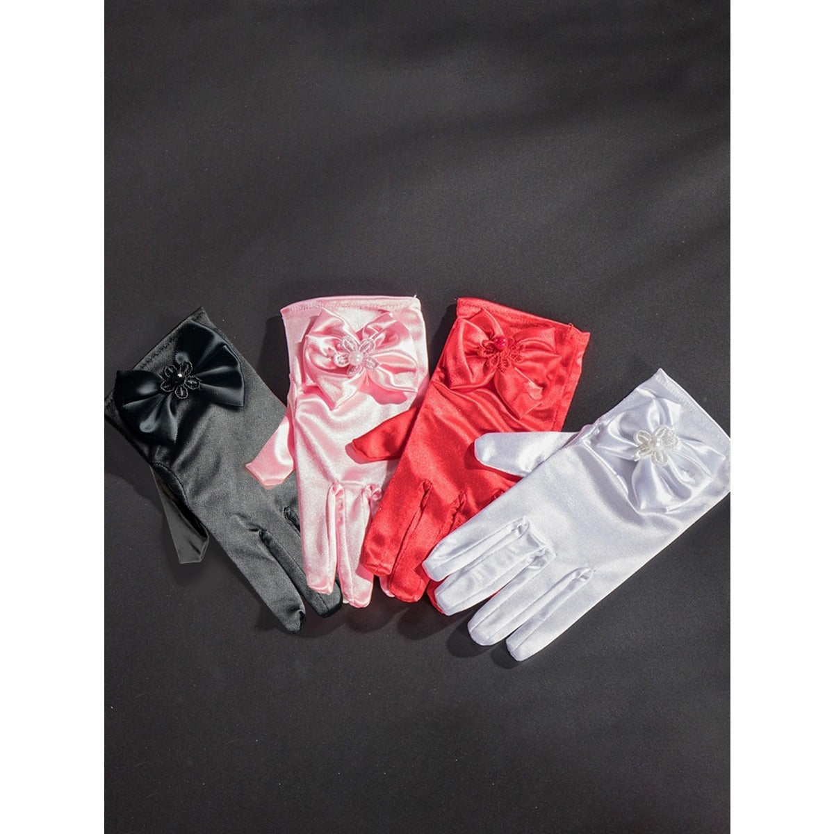 Black Satin Bow Dress Gloves Short Gloves