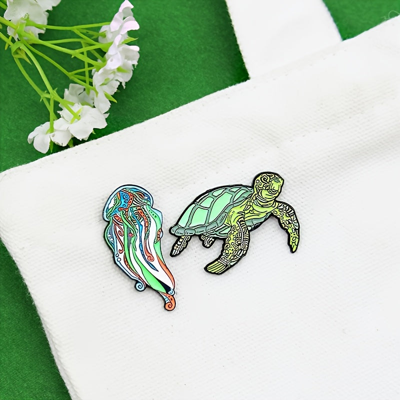 Sea Animals Jellyfish And Turtles Alloy Brooch