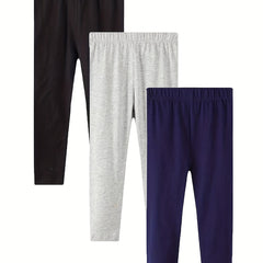 Girls 3pcs Solid Leggings Combo Set Cotton Stretch Tights Pants