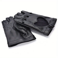 Punk Leather Gloves Hollow Out Driving Biking Fingerless Mittens