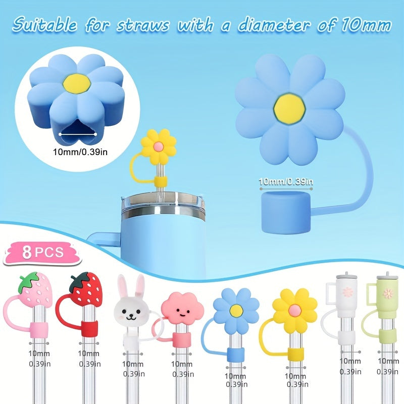 8pcs Cartoon Straw Tip Covers for 10mm Straw Cup Accessories