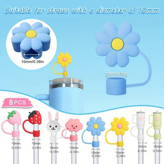 8pcs Cartoon Straw Tip Covers for 10mm Straw Cup Accessories