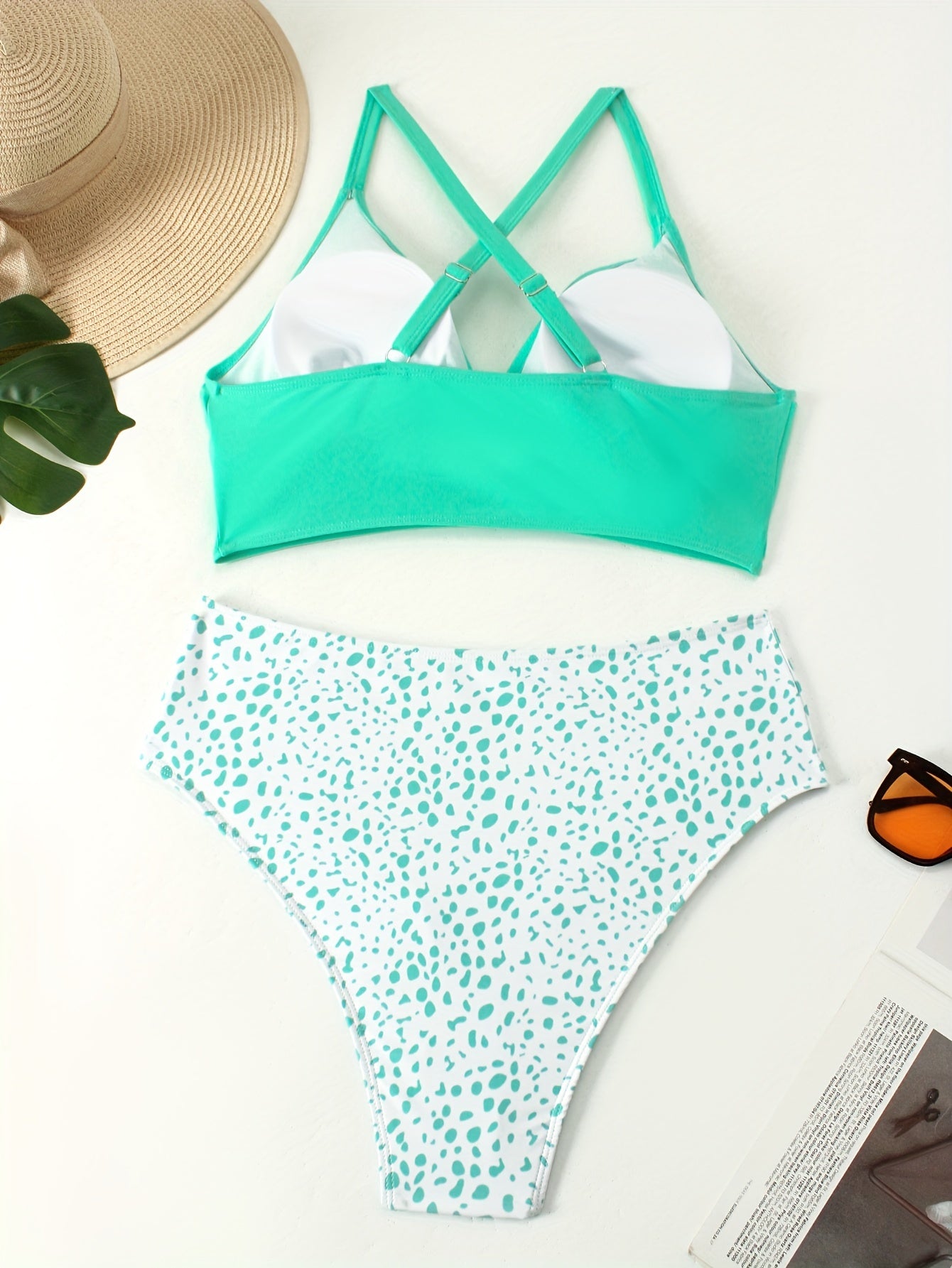  Bikini Set Criss Cross Back Bra & High Waisted Panty Swimsuit