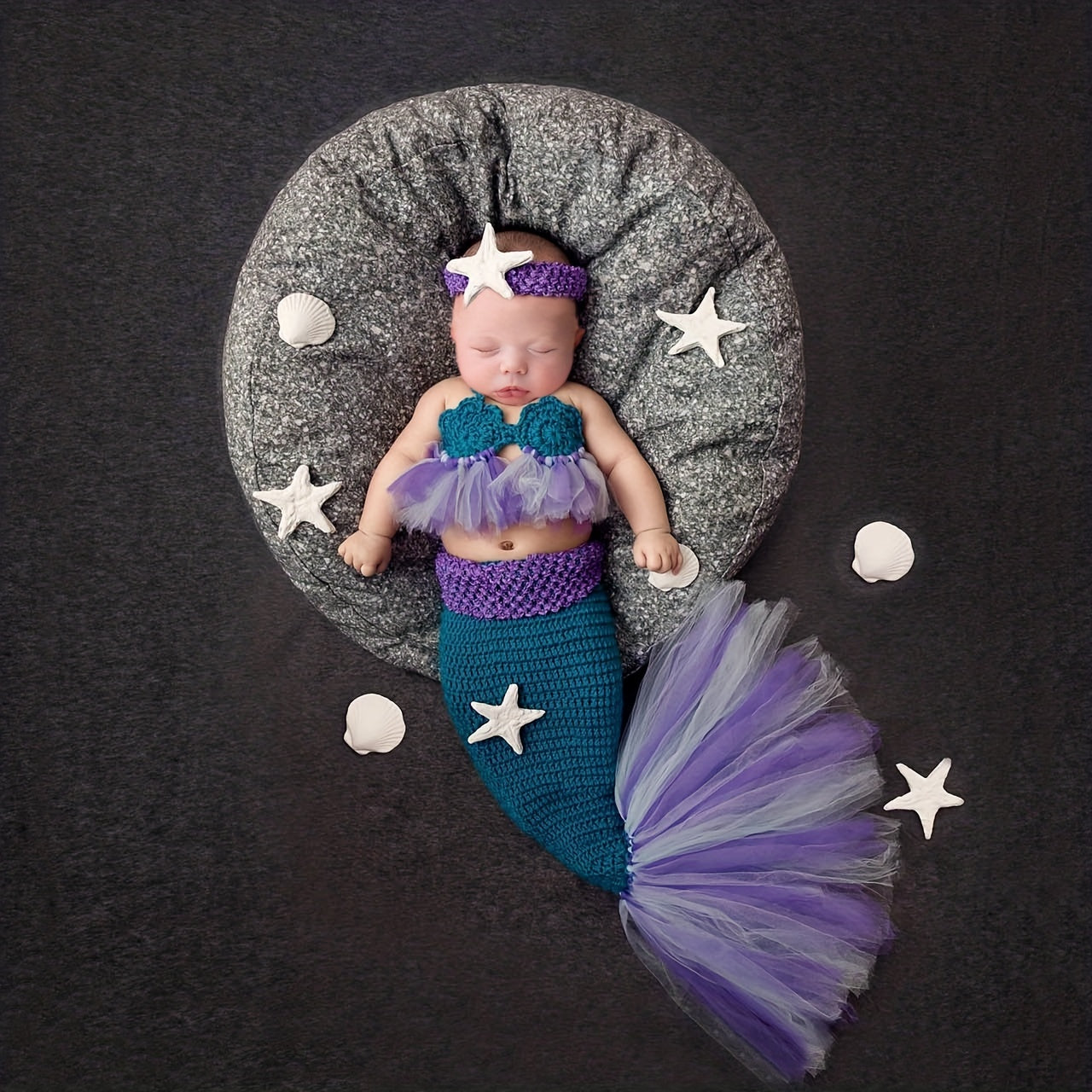 3pc Mermaid Baby Photo Costume Knitted Photography Props