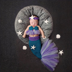 3pc Mermaid Baby Photo Costume Knitted Photography Props
