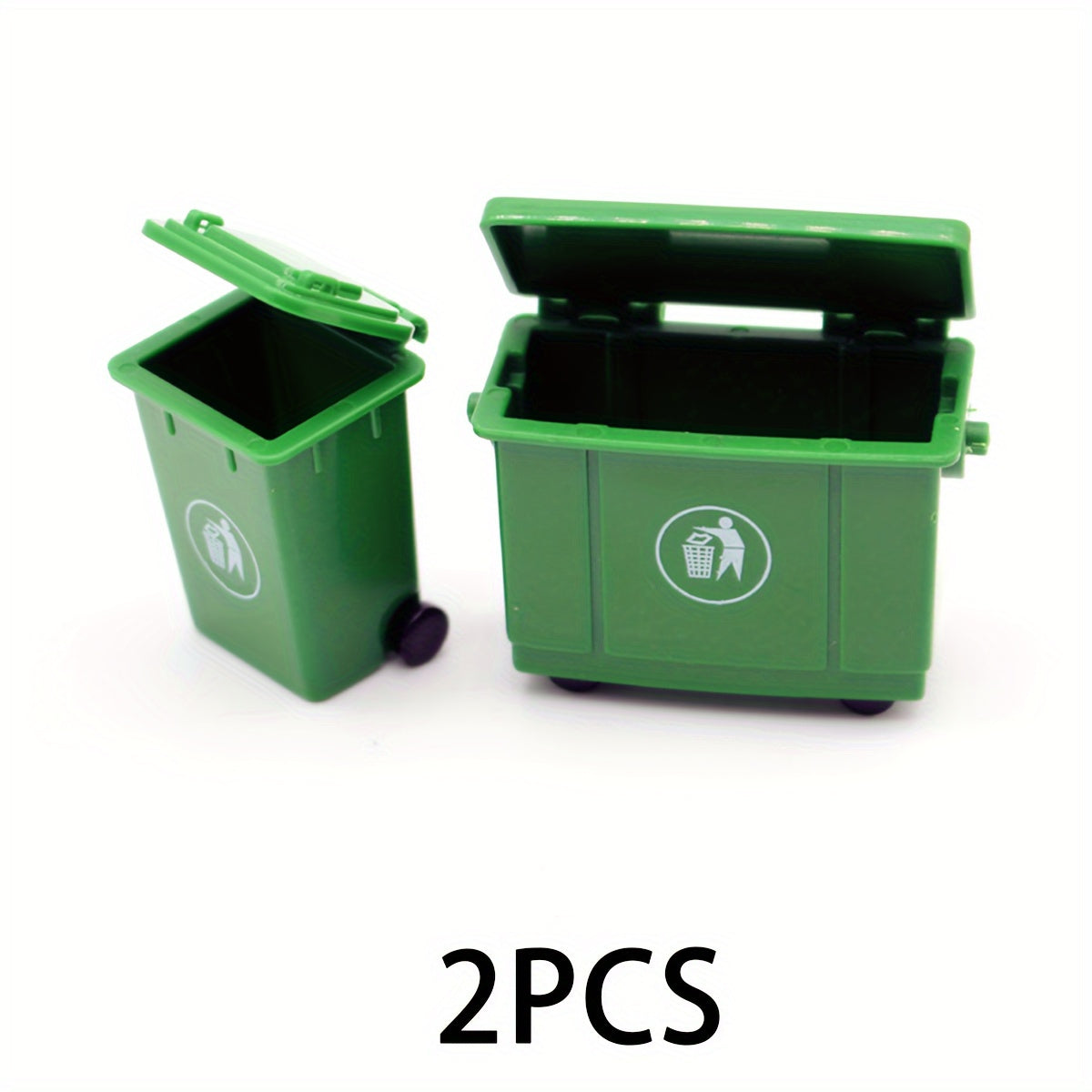2pcs Green ABS Resin Trash Bins for Dollhouse Toy House Decor