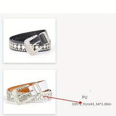 Eyelet Hollow Out Rivet Belt Rhinestone Inlaid Hip Hop PU Leather Punk Y2K Belt