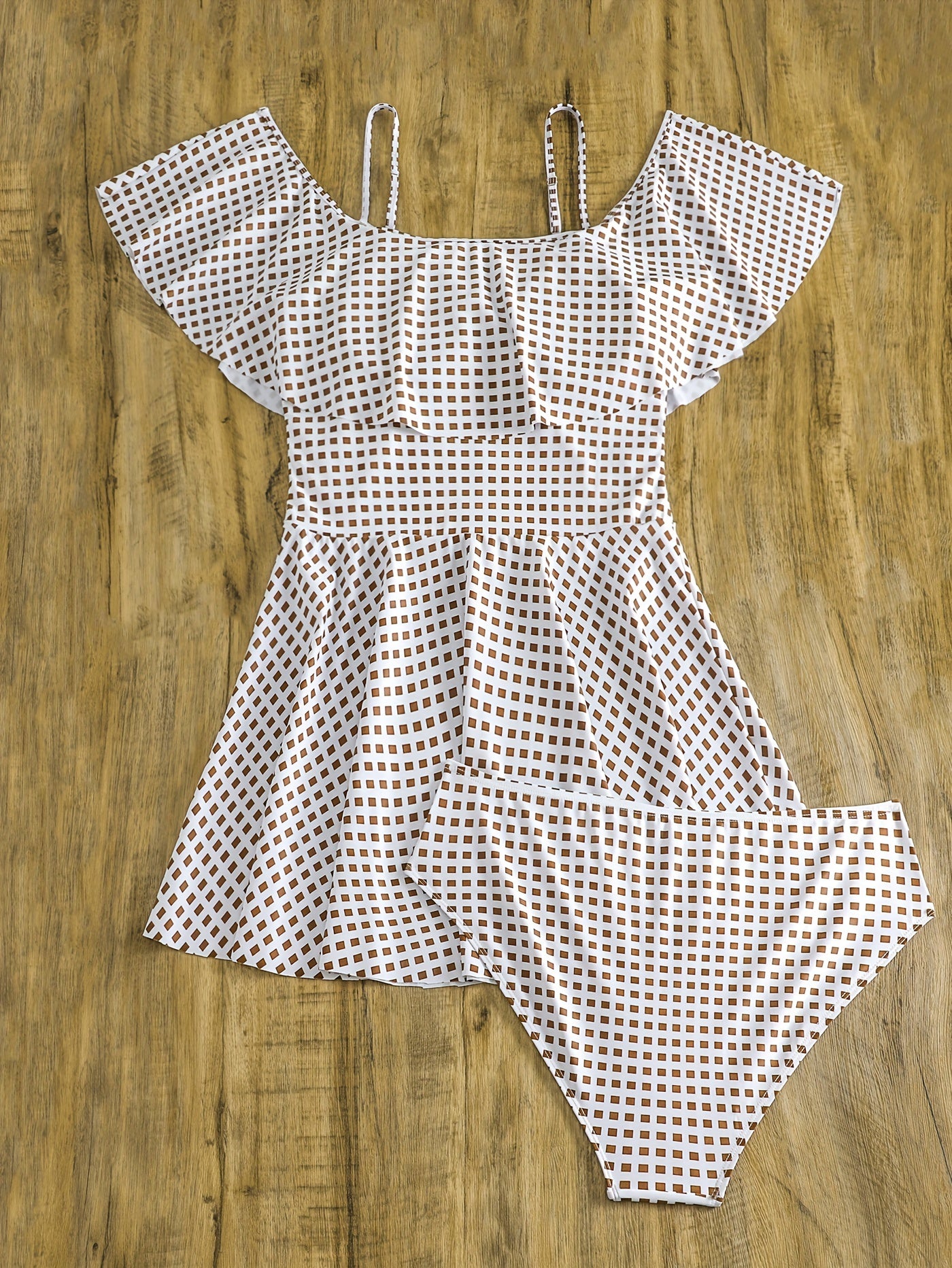  Cold Shoulder Ruffle Tankini Set with Panty Swimsuit
