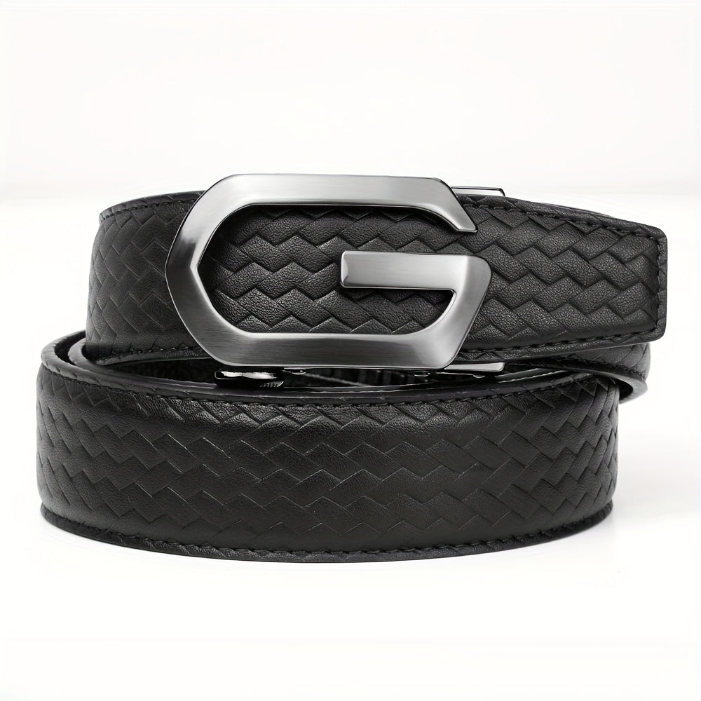 Men's Cowhide Belt w/Automatic Buckle Classic Woven Pattern