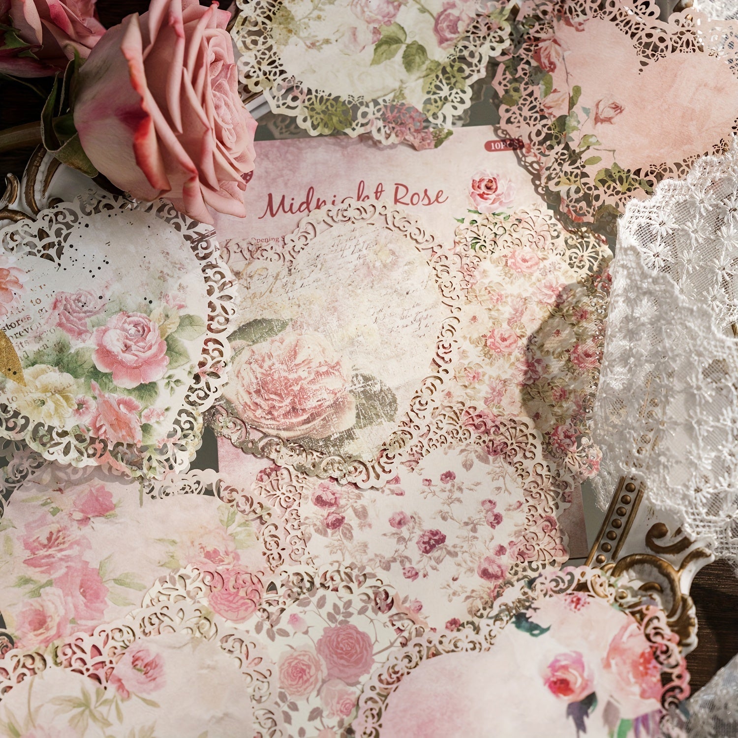 10 Retro Floral Hollow Border Lace Material Set