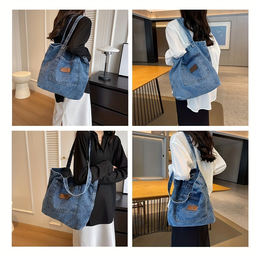 Vintage Denim Shoulder Bag Large Capacity Tote