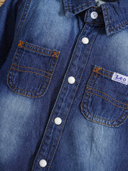 Boy's Denim Cotton Shirt Casual Lapel Button Up Long Sleeve Shirt