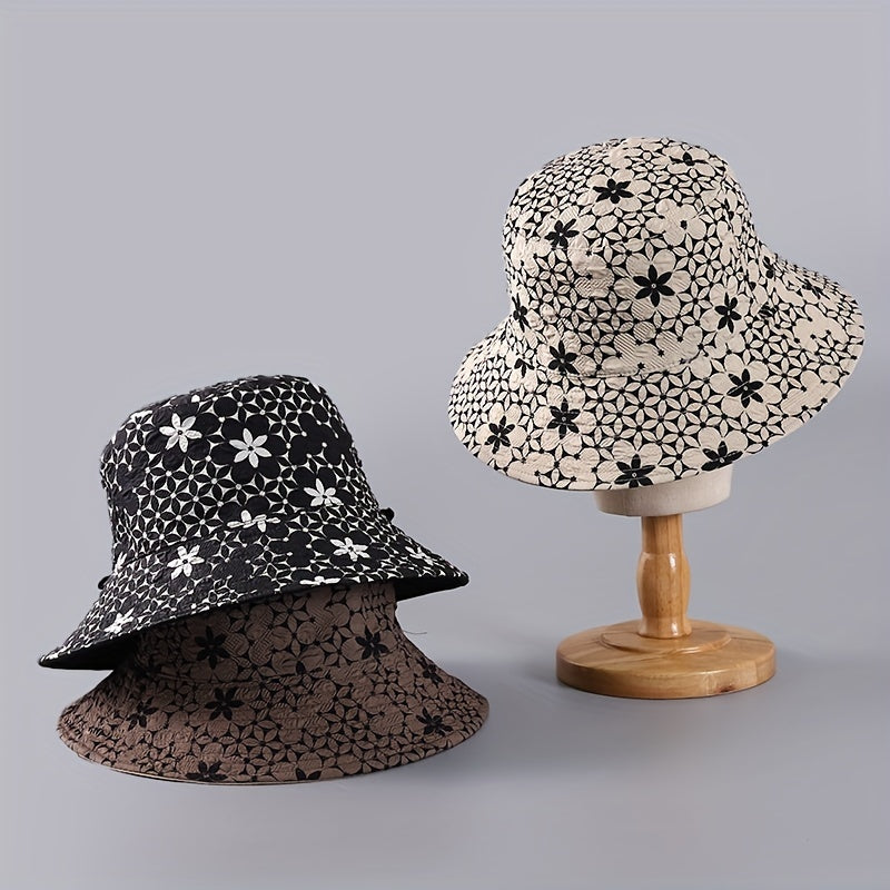 Flower Print Reversible Bucket Hat Lightweight Sunshade Fisherman