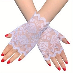 Lace Fingerless Gloves Bridal Wedding Floral Women Dress Accessories