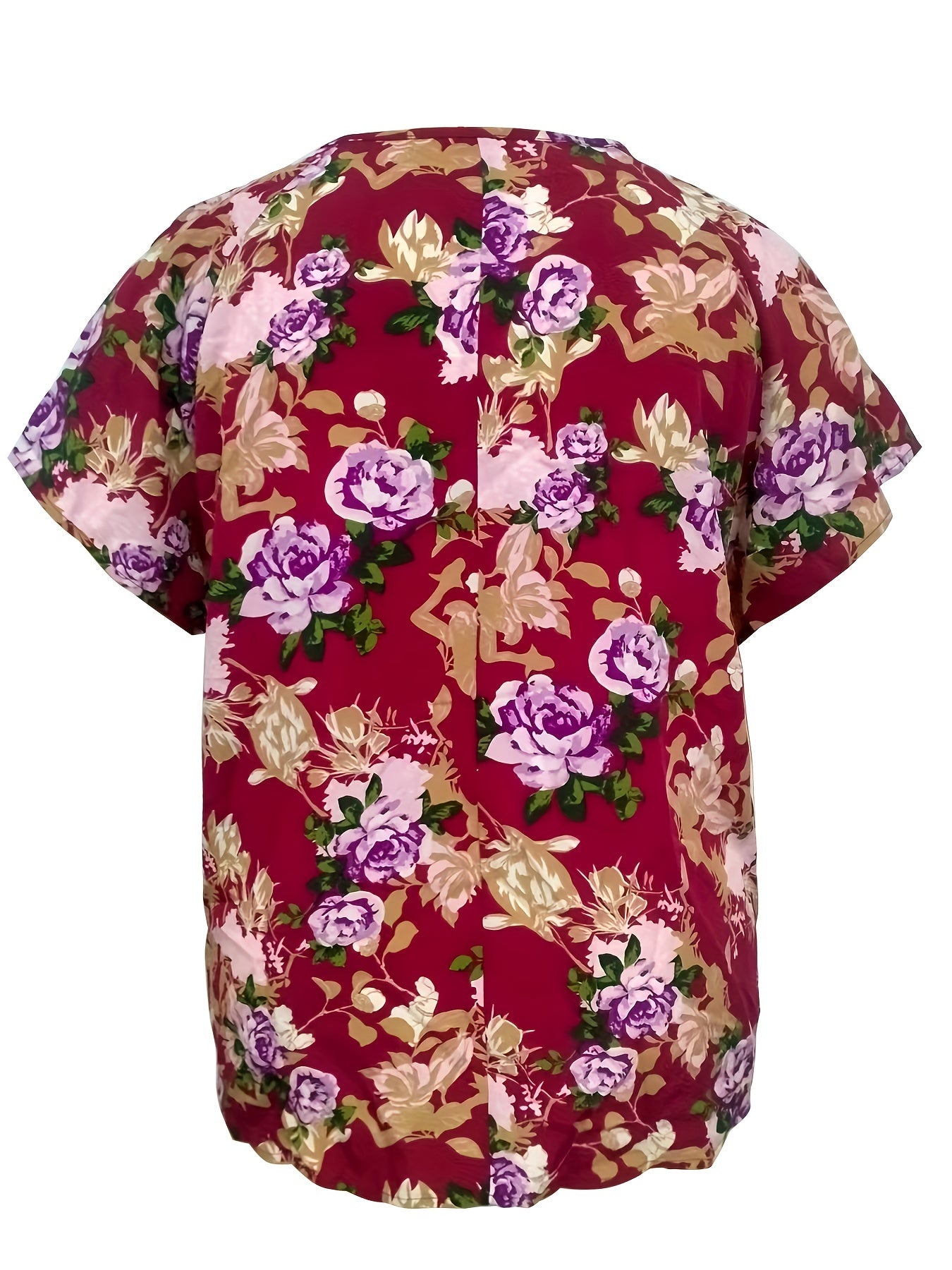  Floral Print Short Sleeve V Neck Bow Knot Blouse