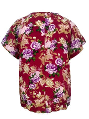  Floral Print Short Sleeve V Neck Bow Knot Blouse