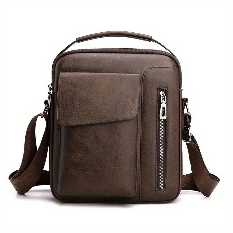 Men's Leather Crossbody Bag Vertical Multifunctional Shoulder Bag