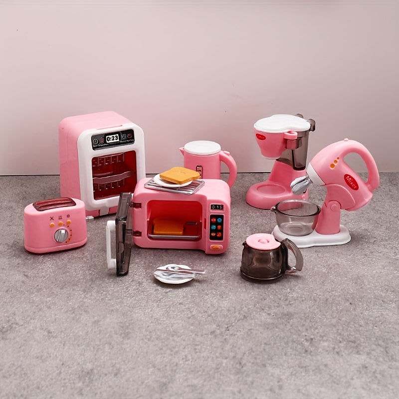 Dollhouse Kitchen Set Coffee Maker Egg Beater Oven Model DIY Accessories Toy