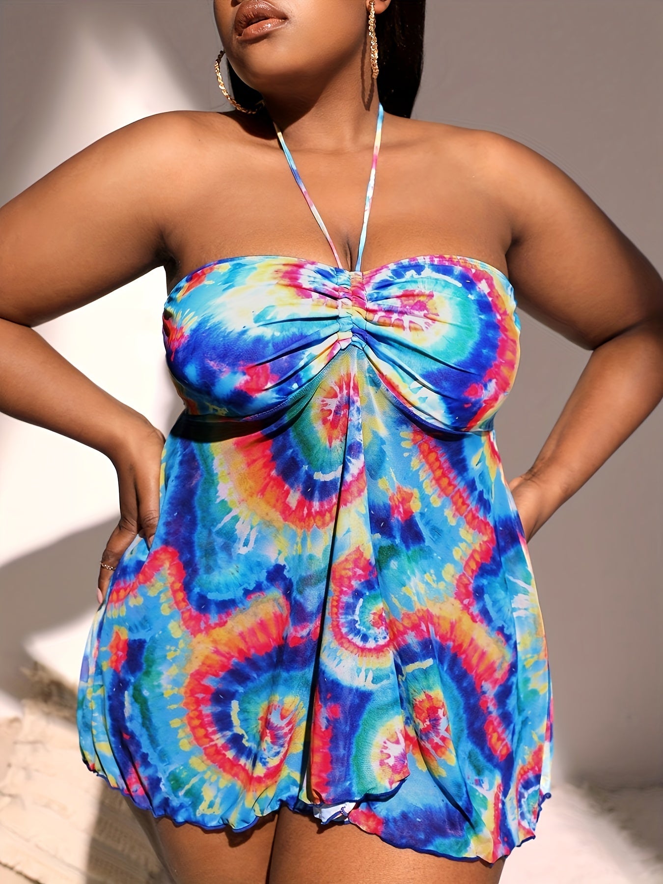  Tie Dye Halter Neck Tankini Set