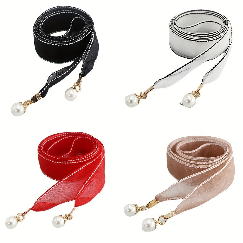Faux Pearl Pendant Sash Belt Ribbon Bow Belts for Women