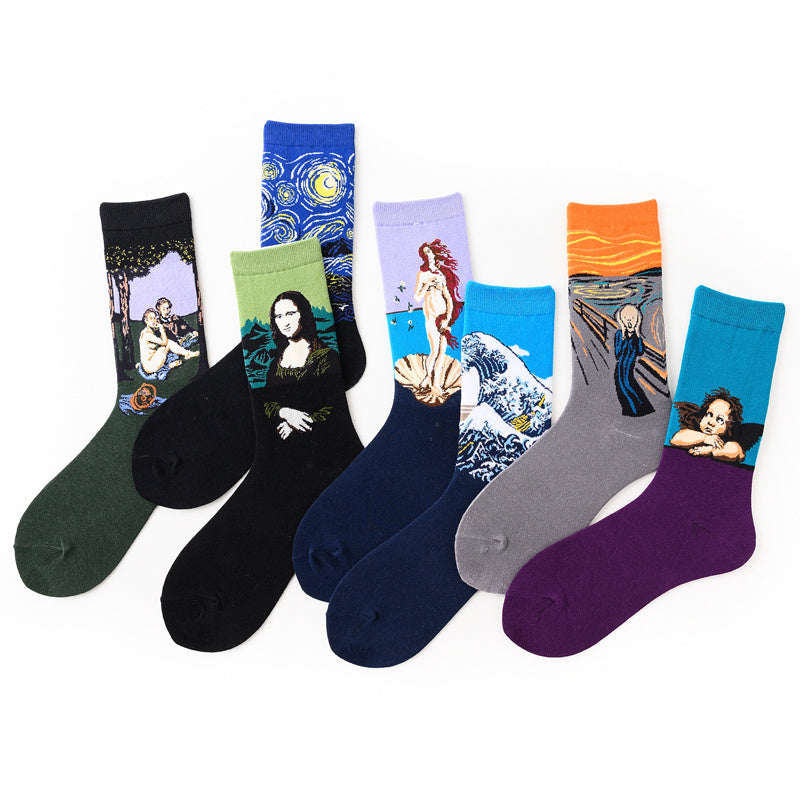 7 Pairs Women's Crew Socks Colorful Artistic Fun Socks