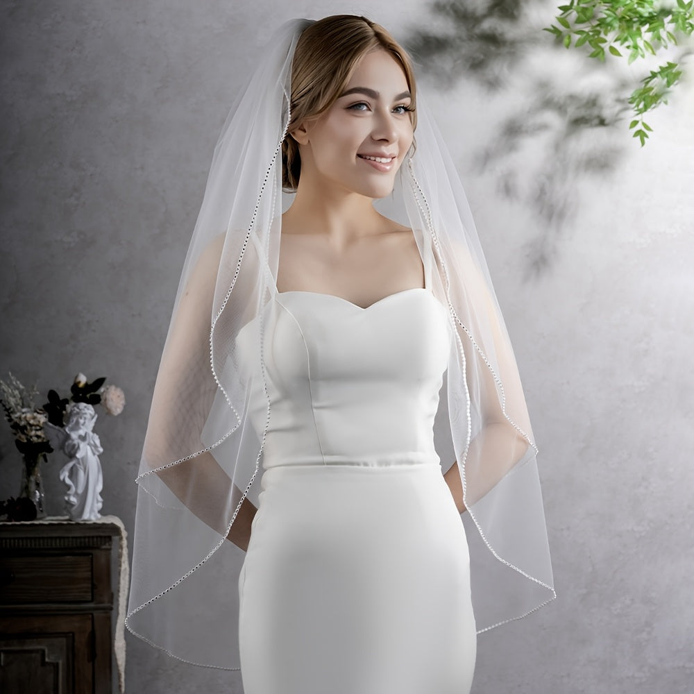 Double Layer Rhinestone Bridal Veil Wedding Accessory for Ladies Church
