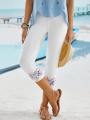 Floral Print Cropped Leggings High Waist Skinny Leggings For Spring & Summer