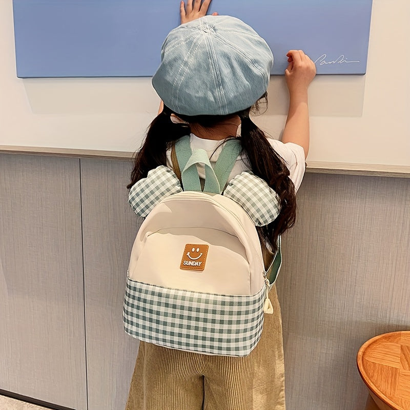 Plaid Ears Backpack for Kids, Small Schoolbag