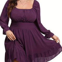  Solid Lantern Sleeve Square Neck Mini Smock Dress