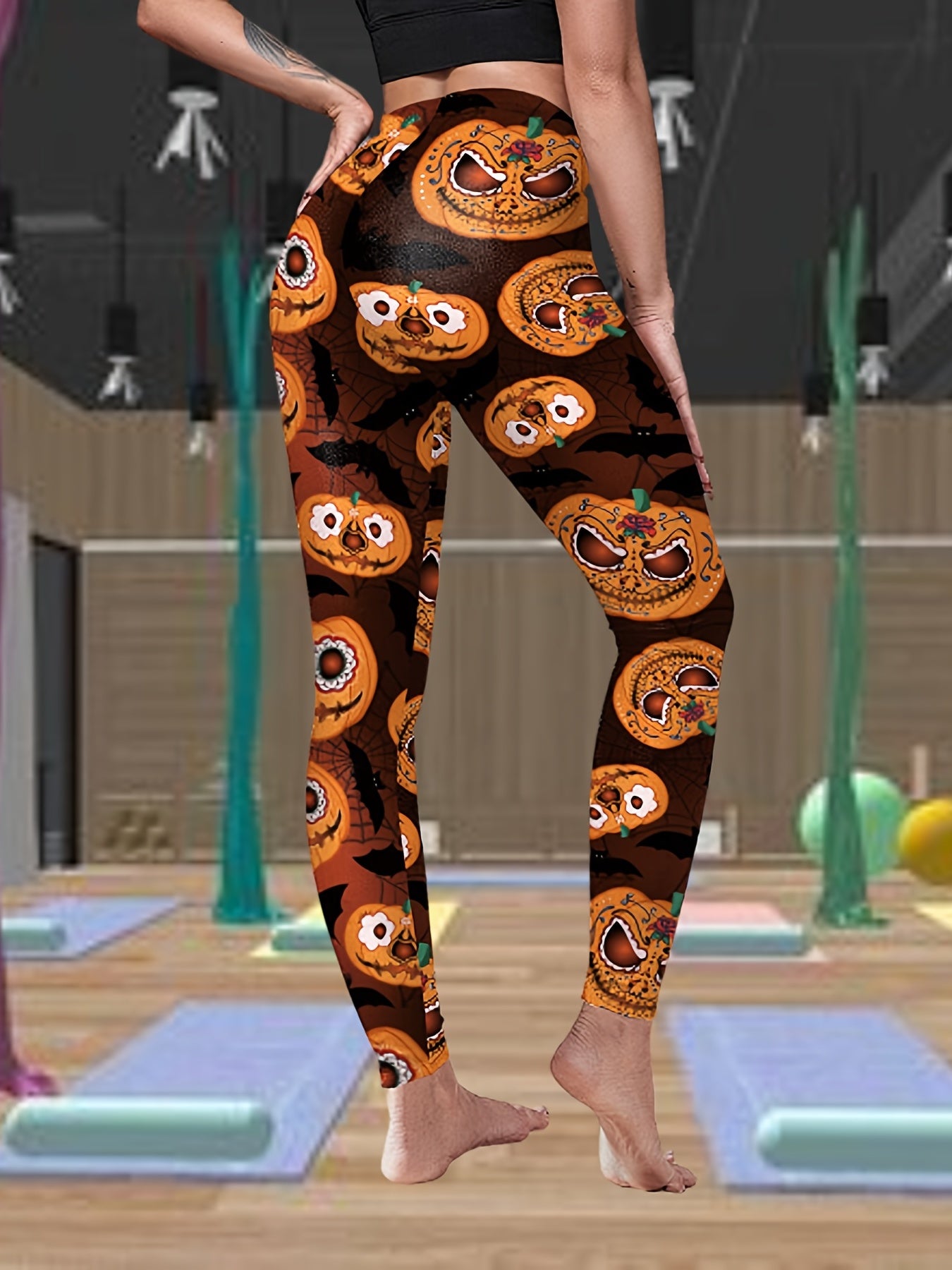 Pumpkin Print Yoga Leggings High Waist Workout Tight Pants