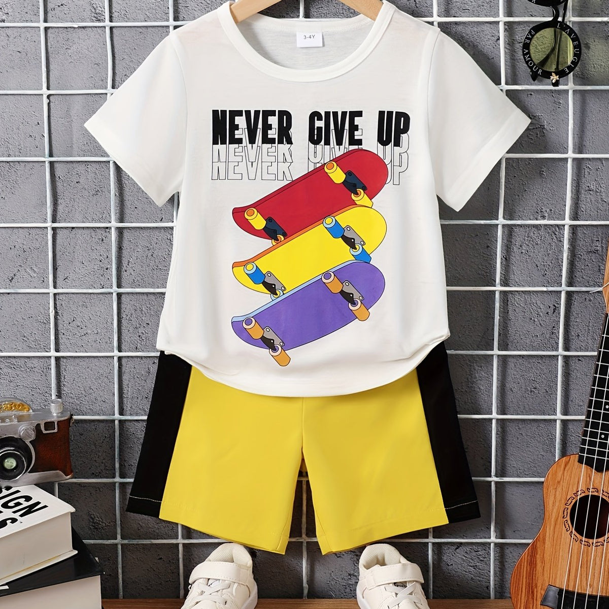 Boys Skateboard Print T Shirt And Shorts Set for Summer