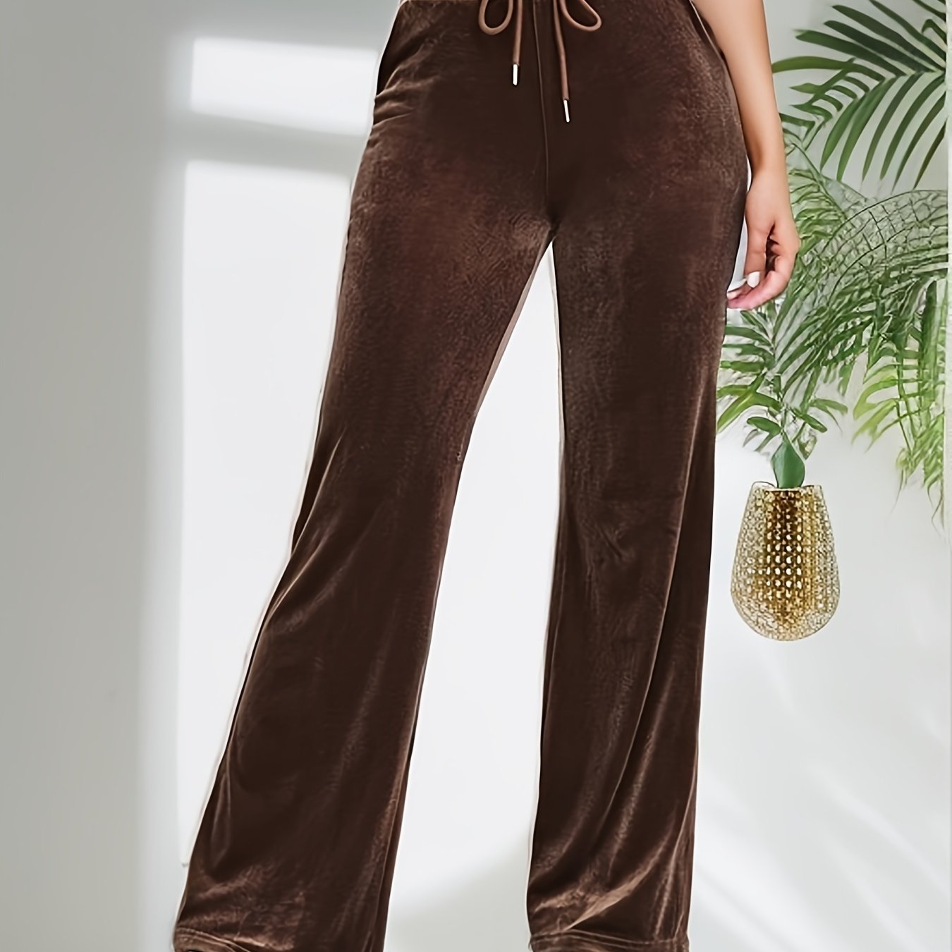 Women's Plus Velvet Drawstring Wide Leg Trousers