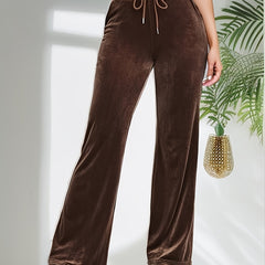 Women's Plus Velvet Drawstring Wide Leg Trousers