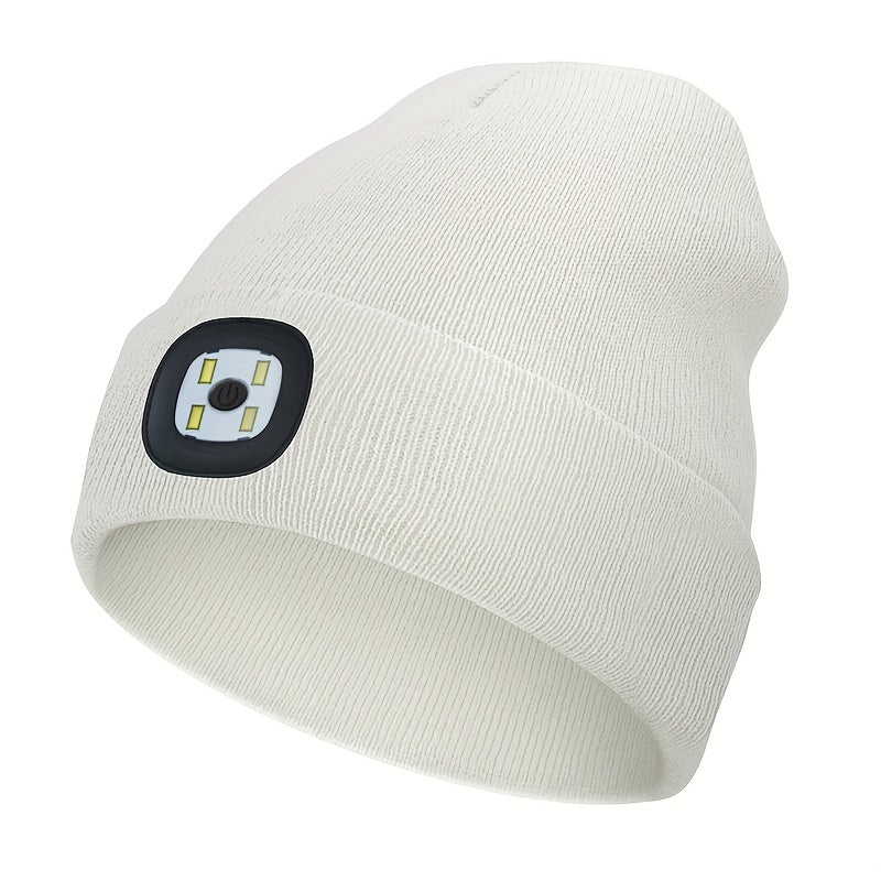 USB Rechargeable LED Beanie Solid Elastic Warm Knit Hat Unisex Skull Cap