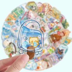 50 Cartoon Transparent Object Graffiti Stickers for Notebook Decoration