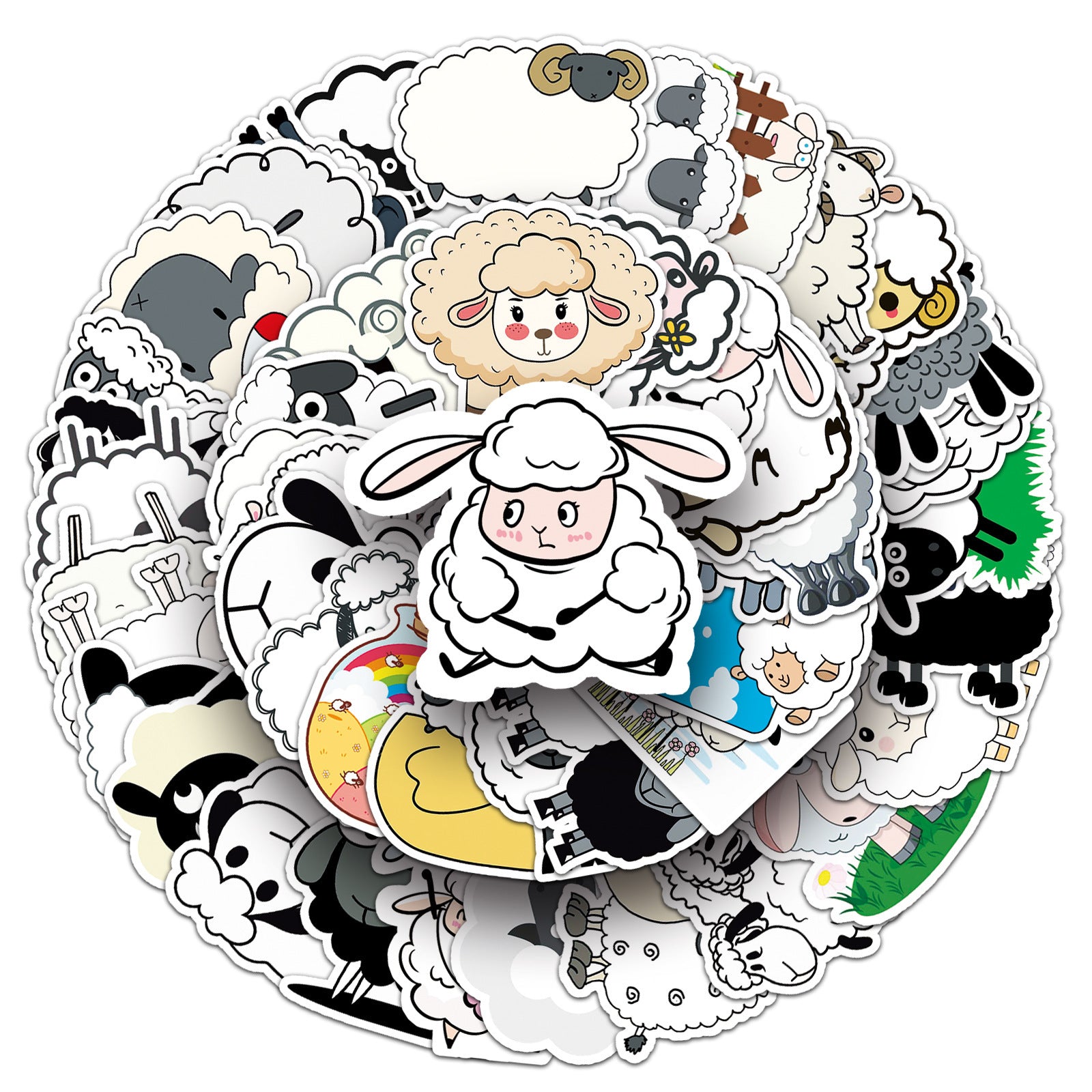 50pcs Cartoon Sheep Stickers PVC Decals for Laptops Skateboards
