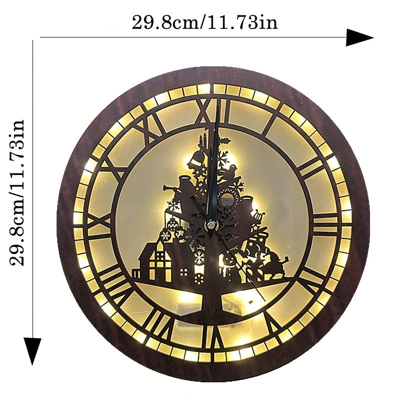 Children's Room Decoration Wall Clock LED Retro Wooden Sign Hanging Lamp