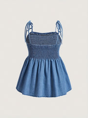 Sexy Denim Plus Top Tie Shoulder Stretch Cami