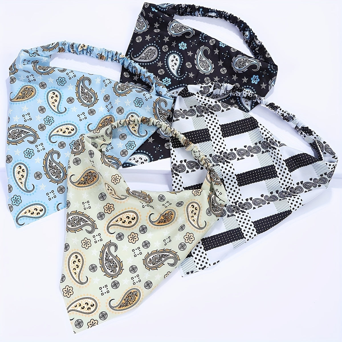 4pcs Paisley Print Head Scarf Triangle Bandanas Hairband Headwrap