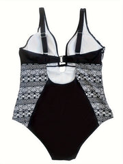  Paisley & Geo Print Halter One Piece Swimsuit