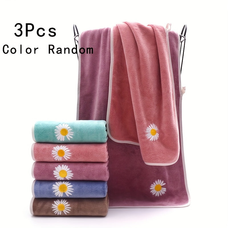 3pcs Quick Drying Towel Embroidered Pattern