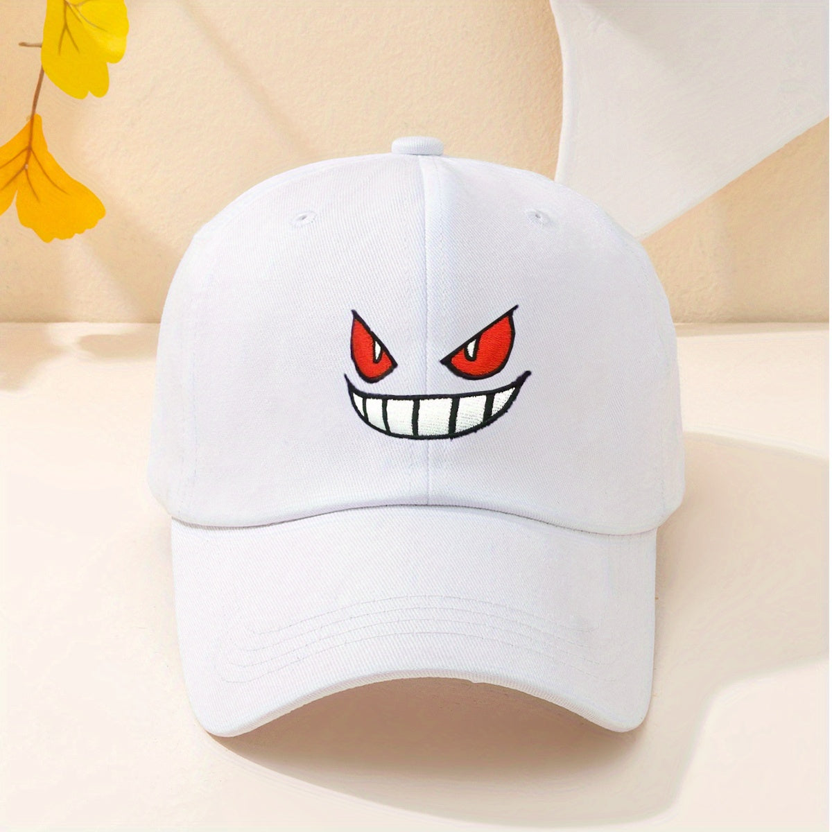 Devil Smiling Face Baseball Cap Embroidery Washed Distressed Dad Hats Unisex