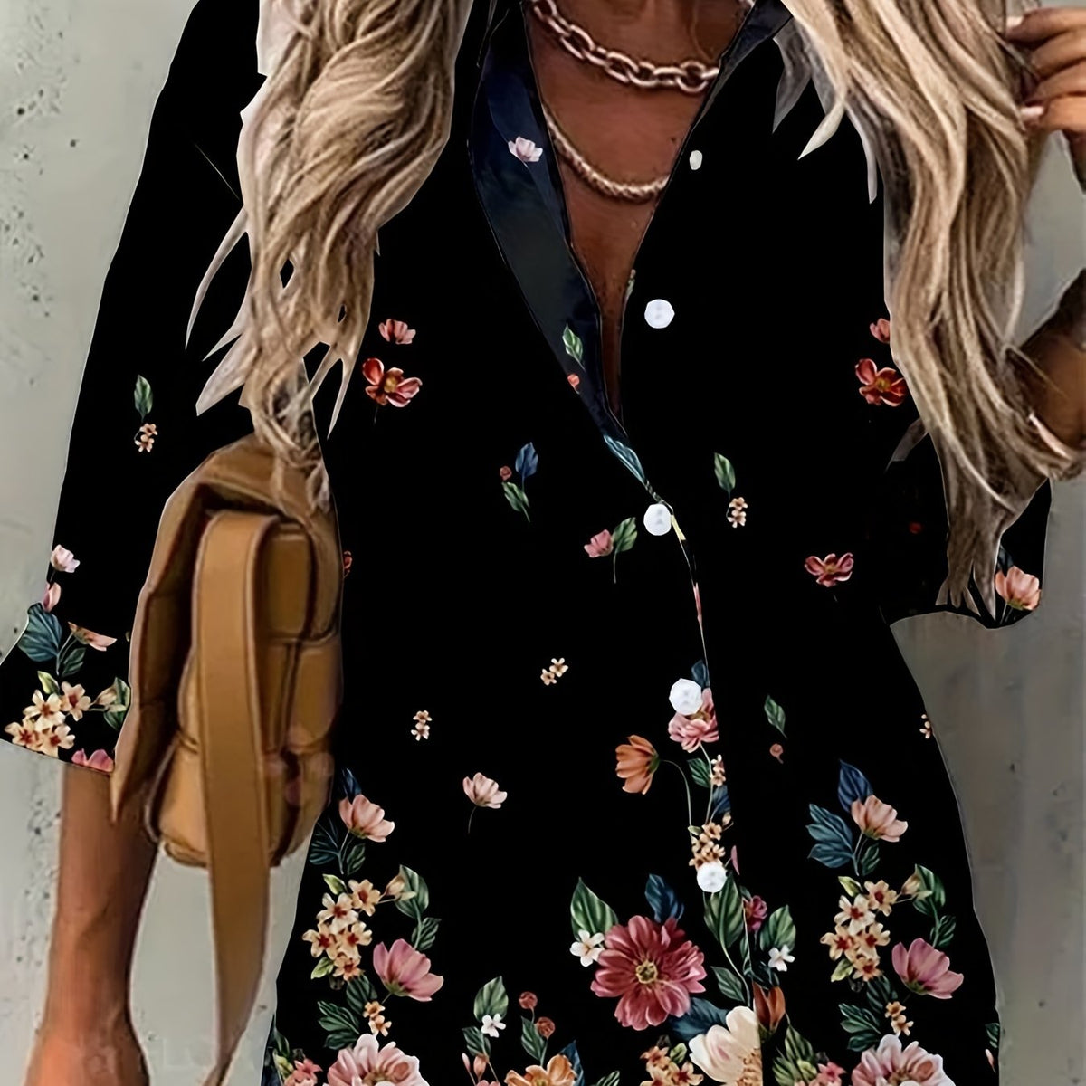  Floral Print Button Up Long Sleeve Blouse