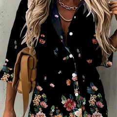  Floral Print Button Up Long Sleeve Blouse